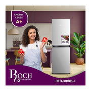 Roch 310 Liters Double Door Bottom Freezer Defrost Fridge – Silver