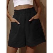 Wide-leg Casual Shorts With Pockets High Waist Elastic Pants Women