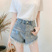 Gold glittered sequined wide-leg shorts