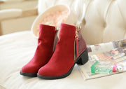Rough leather low boots high heel women's boots side zip large size women's shoes
