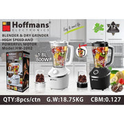 Hoffmans 1.8L High-Speed Blender & Powerful Motor With Dry Grinder HM-2062 - White/Black