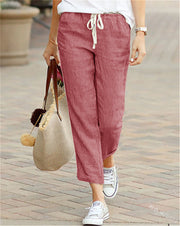 Drawstring elastic waist cotton and linen pants