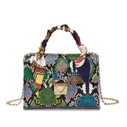 Colorful Snake Print Silk Scarf Handbag