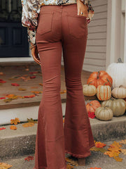 Solid Color Pocket Button High Waist Jeans