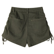 Denim Wide Leg Drawstring Design High Waisted Shorts