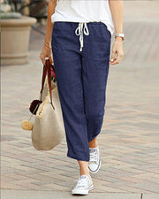 Drawstring elastic waist cotton and linen pants