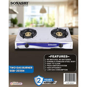 Sonashi Double Burner Gas Stove - SGB-203SN - Silver