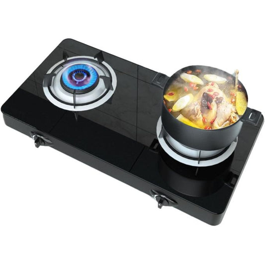 SPJ Double Burner Glass Gas Stove With Auto Ignition - Black
