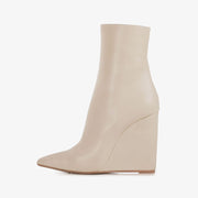 Side Zipper High Heel Pointed Toe Wedge Ankle Boots