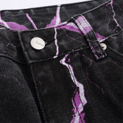 Lightning Print Tie-dye Jeans For Men On The Street