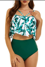 Swimsuit Double Layer Lotus Leaf Tropical Rain Forest High Waist Split Swimsuit