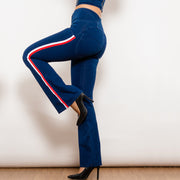 Shascullfites Melody Dark Blue Striped Flared Lift Jeggings Button Up Jeans Bum Lift Jeans High Waist Flare Jeans Women