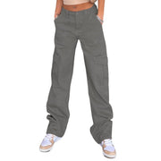 Slim-fit High Waist Elastic Waist Multi-pocket Women's Overalls