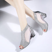2021 spring and summer new rough heel female sandals Korean version high heel female fish mouth shoe water drill pure fashion sandals