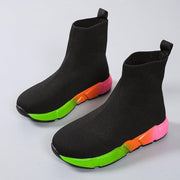 Iridescent Shoes Platform Black Ankle Boots For Women