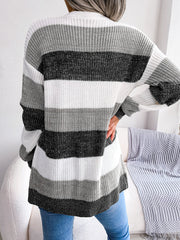 Plaid Sweater Women Casual Lantern Sleeves Cardigan Jacket Outerwear Clothes