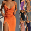 European And American Smooth Knitted Women's Slit Suspender Dress