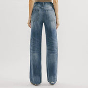 European And American Ins Retro Hong Kong Style High Waist Jeans Wide Leg Ripped