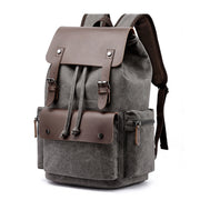 Casual Canvas Backpack Men's Business Laptop Bag With Buckle Drawstring Design