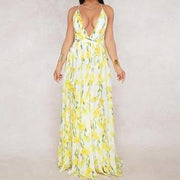 European and American deep V-neck  back chiffon dress