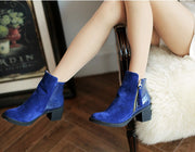 Rough leather low boots high heel women's boots side zip large size women's shoes