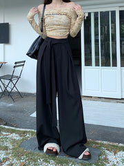 Design Women's Lace-up Wide-leg Pants Straight