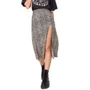 European And American Leopard Print Long Skirt High Waist Slit Hip Skirt