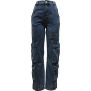 Wash Bellows Pocket Workwear Bag Zipper Denim Trousers
