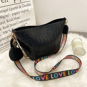 Printing Shoulder Girdle Women's Bucket Bag Lychee Pattern