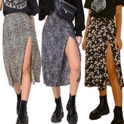 European And American Leopard Print Long Skirt High Waist Slit Hip Skirt