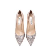Women's Leather Stitching Gold Sequins High Heels