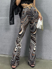 Printed High Waist High Elastic Sports And Fitness Running Casual Loose Flared Pants