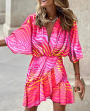 Sleeve V Neck Hem Irregular Hem Dress For Women