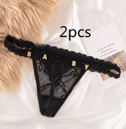 Women's Lace Transparent Rhinestone Letter Shorts