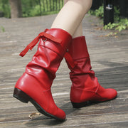Student Knight Low Heel Round Head Slingback Mid-calf Boots