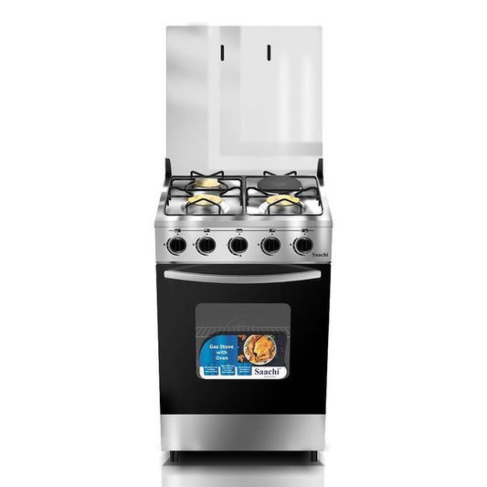 Saachi 50X50cm 3 Gas 1 Electric Cooker With Gas Oven Stainless Steel - Silver Black