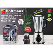 Hoffmans 2-in-1 Blender & Dry Grinder High-Speed 800W Motor with Premium Stainless Steel Jar (Ice Crusher Function) - HM-922 - Steel