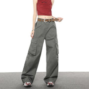 Multi Pocket Loose Casual Straight Wide Leg Pants