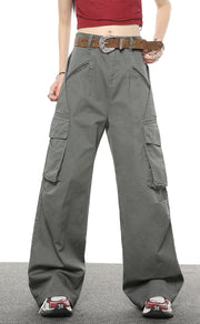 Multi Pocket Loose Casual Straight Wide Leg Pants