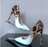 Shallow mouth pointed fine with color matching leopard sexy fashion high heels