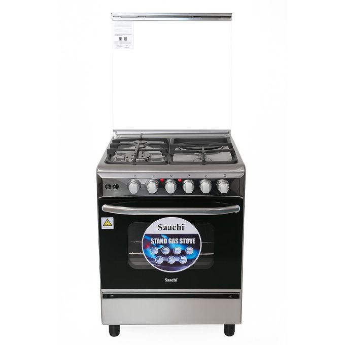 Saachi 60X60cm 3 Gas 1 Electric Stainless Steel Cooker with Gas Oven - Silver & Black