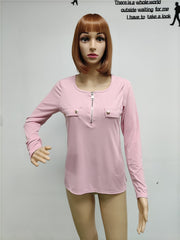 Fashion Knit Slim Long Sleeve Pullover Zip Top T-shirt