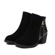 Rough leather low boots high heel women's boots side zip large size women's shoes