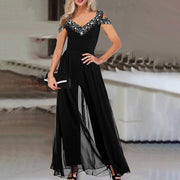 Wide Leg Sleeveless V-neck Halter Trousers Jumpsuit