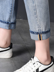 High Waist Nine-point Harem Daddy Women Pants Ripped Jeans Women