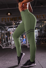 High waist solid color cross-border striped stretch yoga pants fitness bottoming nine points trousers
