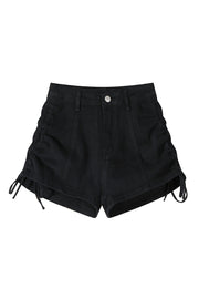 Denim Wide Leg Drawstring Design High Waisted Shorts