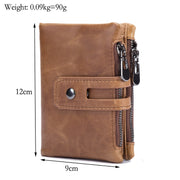 Oil Wax Leather Wallet Anti-Theft Short Men's Wallet Double Zipper Large Capacity Wallet