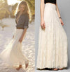European and American Women Pleated Solid Mesh Lace Layered Gypsy Boho Summer Long Maxi Skirt Girl Beach Clothing
