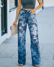 Women's Diagonal Cloth Printed Jeans